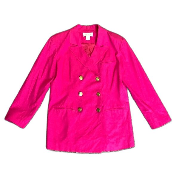 Vintage Brownstone Studio Pink Linen Blend Double-Breasted Women's Blazer Sz 12 - Picture 2 of 13